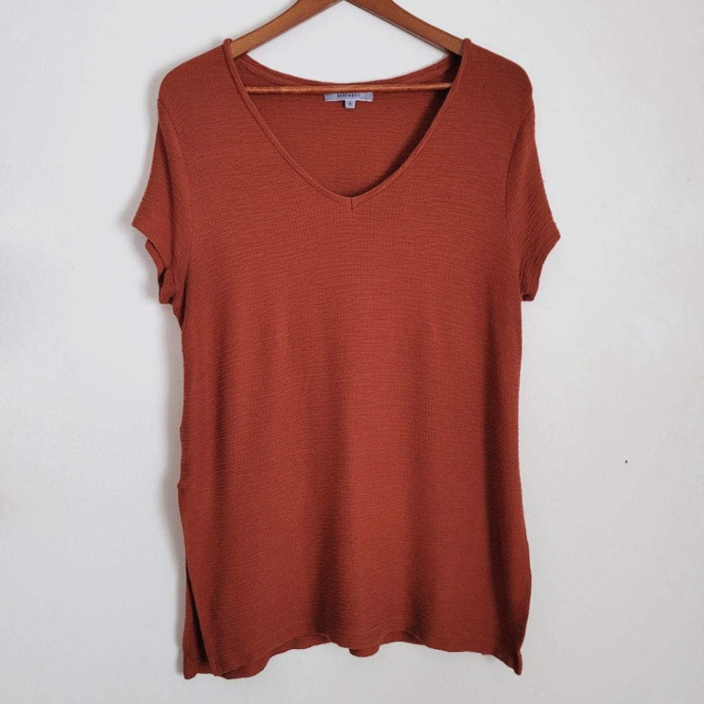 Longline Burnt Orange Short Sleeve V Neck Waffle Knit Lagonlook Tunic To…